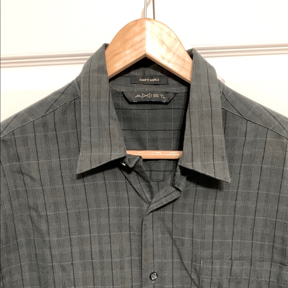 Axist Charcoal/Black Plaid Short Sleeve Casual Button Down Shirt